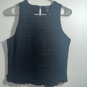 Forever 21 Black Smocked Tank Top with Crew Neck and Sleeveless Design